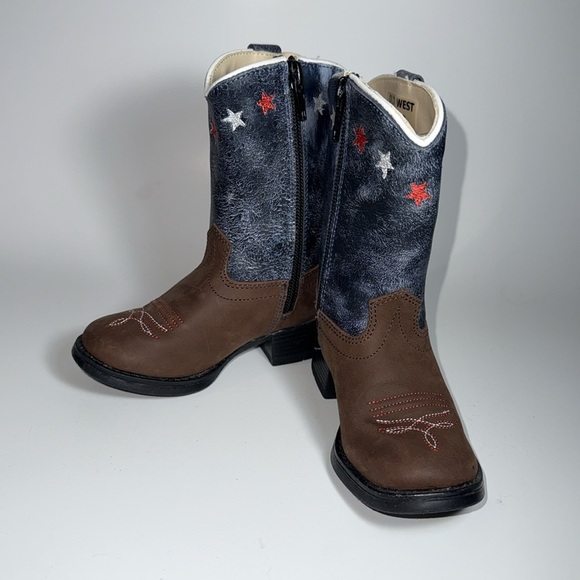 Old West Kids Boots in Brown and Blue - Picture 8 of 8